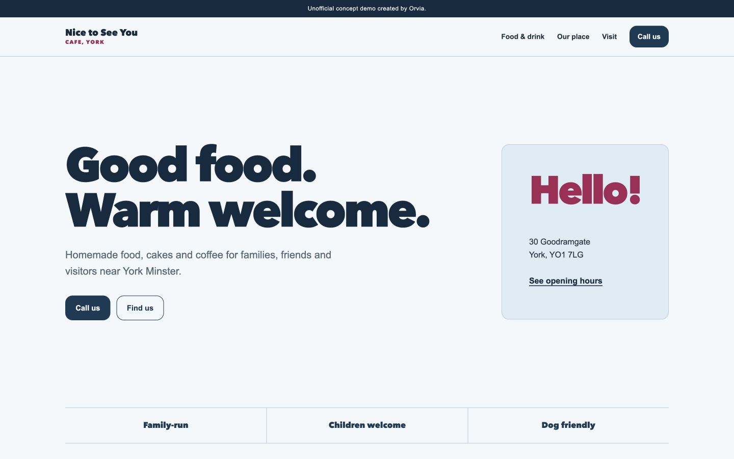 Local concept homepage created for Nice to See You Cafe in York
